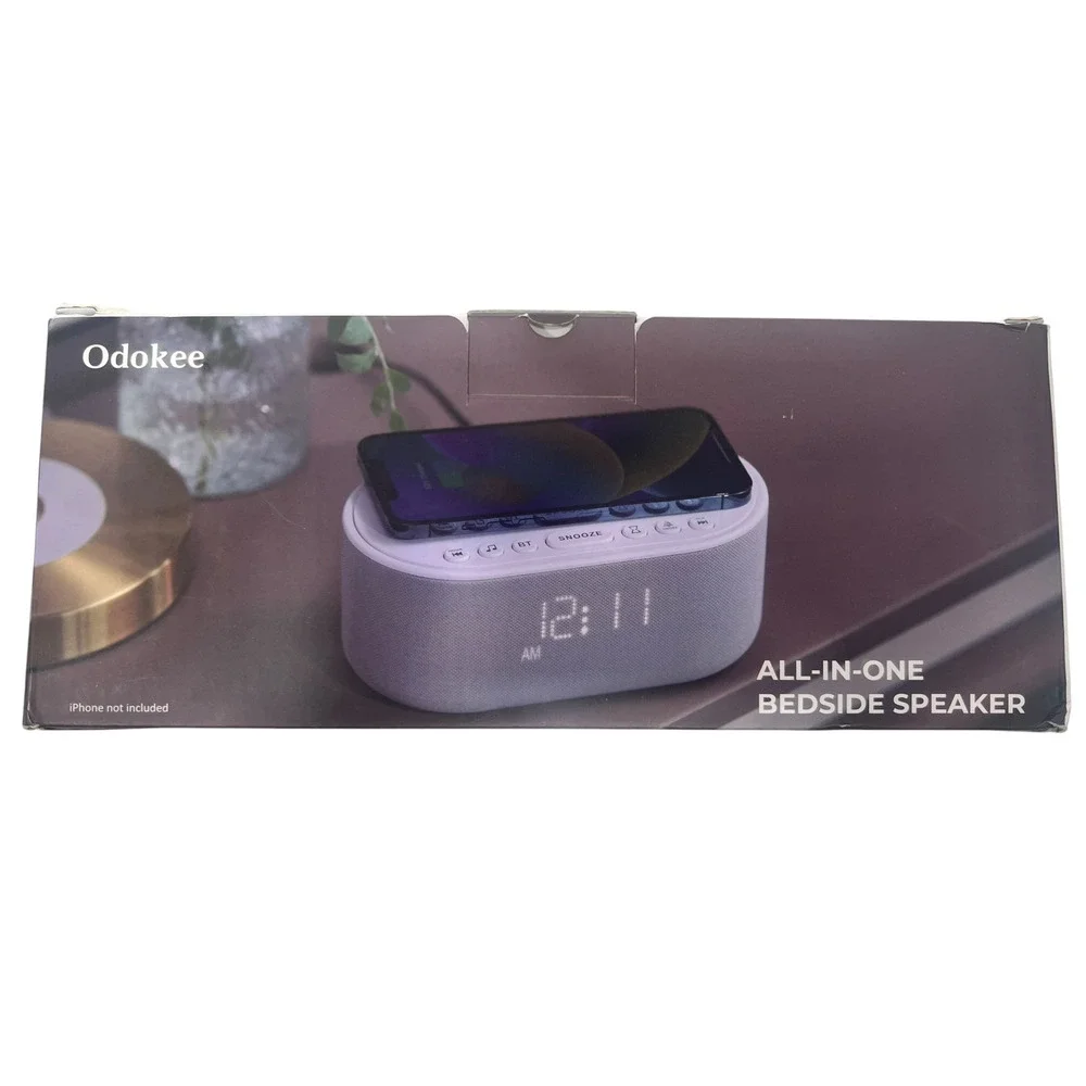 Odokee Alarm Clock with Wireless Phone Charger - All in One Bedside Speaker